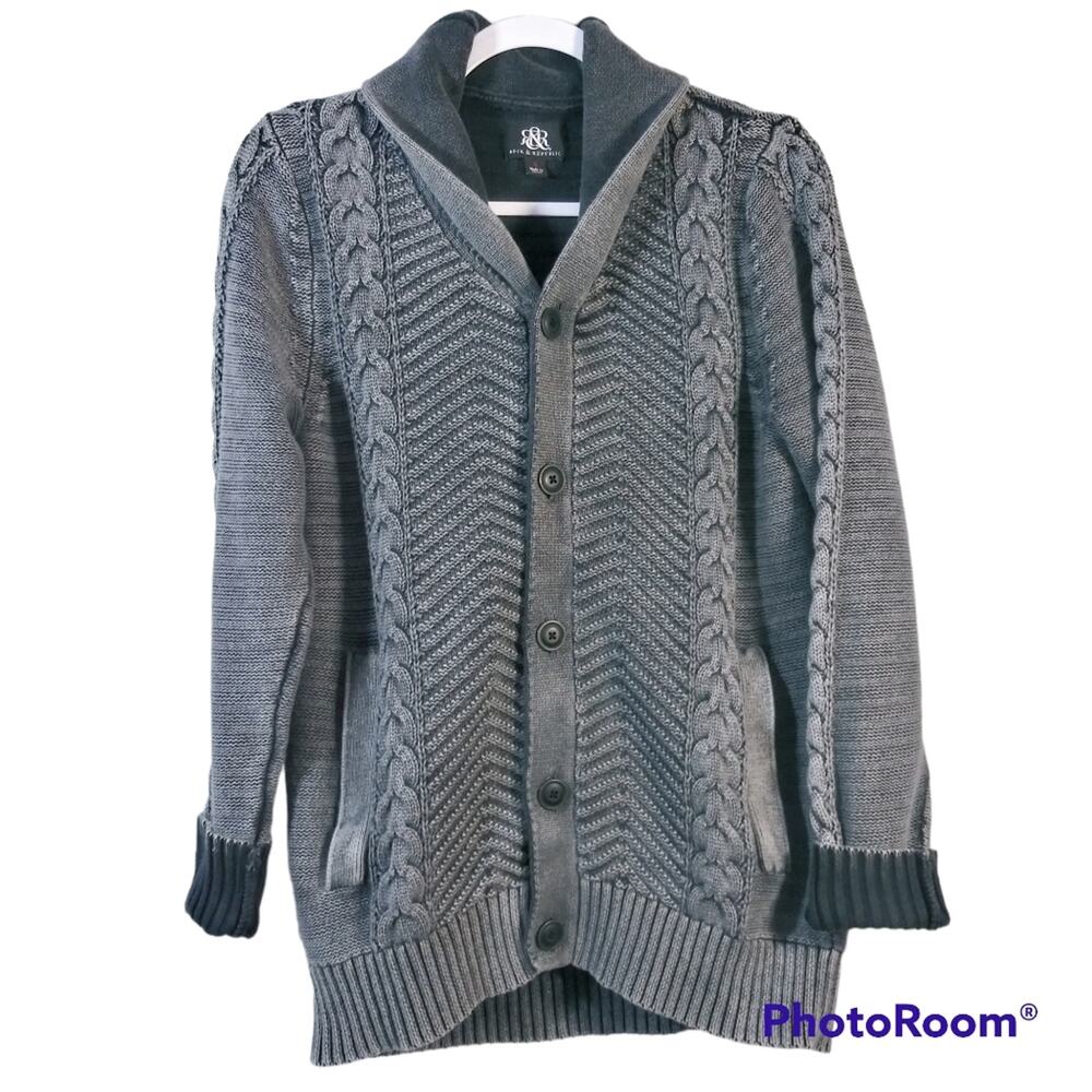 Rock & Republic Black Cardigan Sweater Button Front Size Small